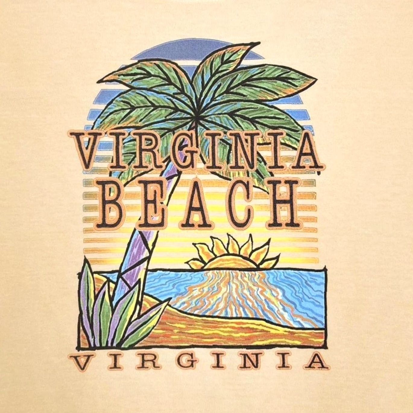 Vintage Virginia Beach “Virginia” Tropical USA Souvenir Graphic T-Shirt M Yellow Mens XL Adult Medium Shirt Size US M / EU 48-50 / 2 - 2 Thumbnail