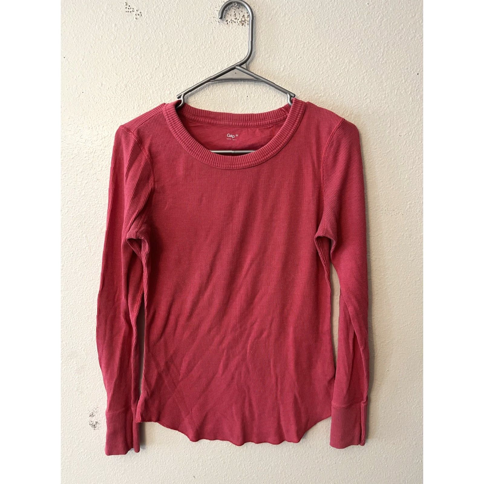 Gap GAP Women's Medium Pink Tee Waffle Long Sleeve Crew Neck T-Shirt Size M / US 6-8 / IT 42-44 - 3 Thumbnail