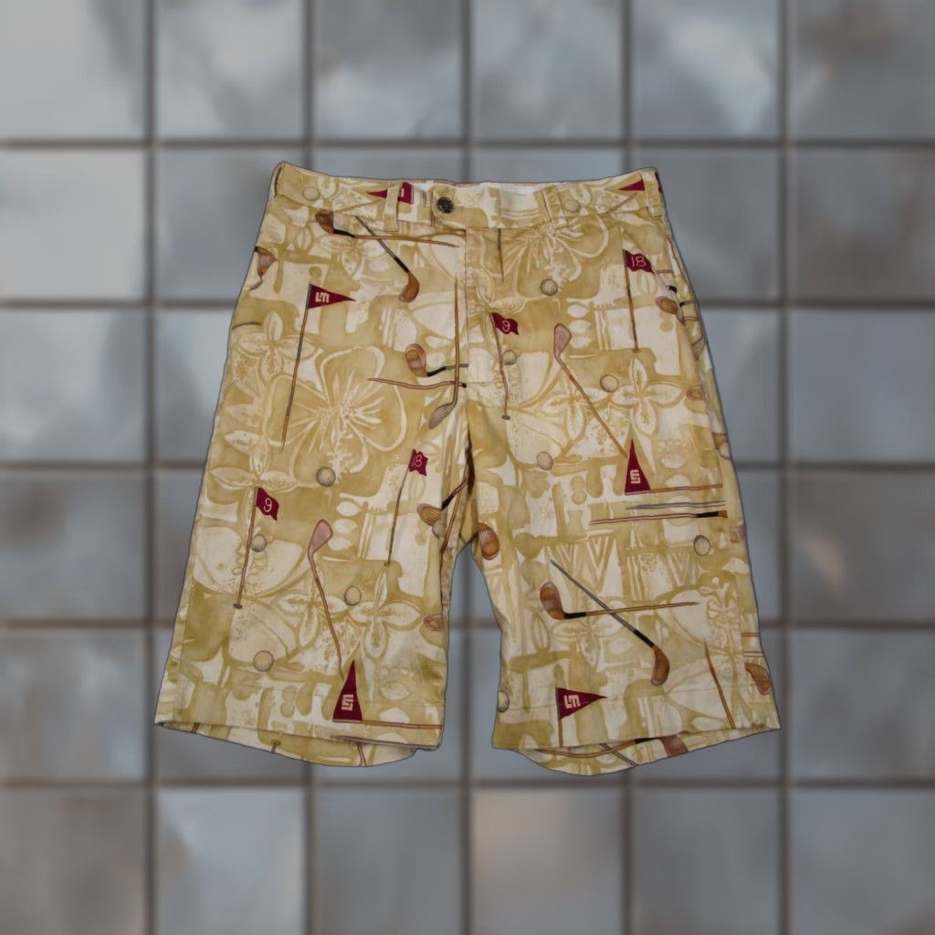 Vintage Loudmouth Golf Mens Beige 32 Shorts 11" AOP Golf Clubs Flags Tropical Chino Size US 32 / EU 48 - 1 Thumbnail