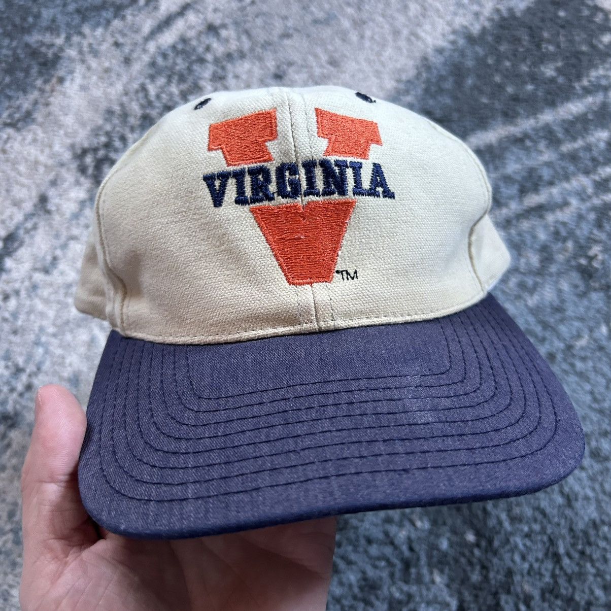 Vintage 80s UVA ViRGiNiA CAVALiERS WOVEN CANVAS DAD CAP CREAM NAVY Size ONE SIZE - 3 Thumbnail