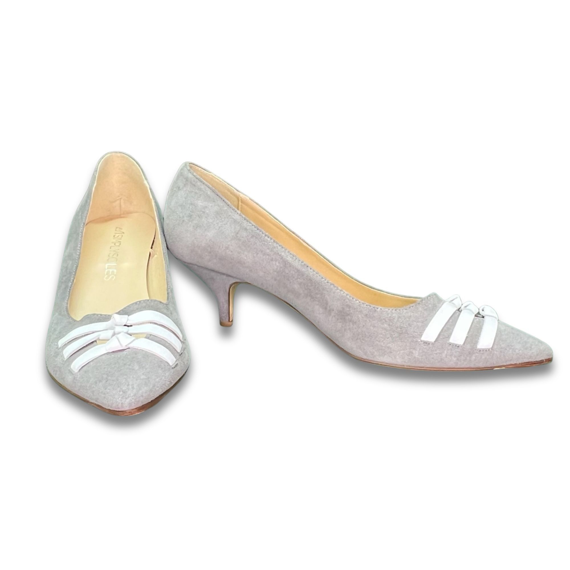 Other Cuoio Ecologico Gray Suede Pointed-Toe Pumps With White Bow Size US 9.5 / IT 39.5 - 3 Thumbnail