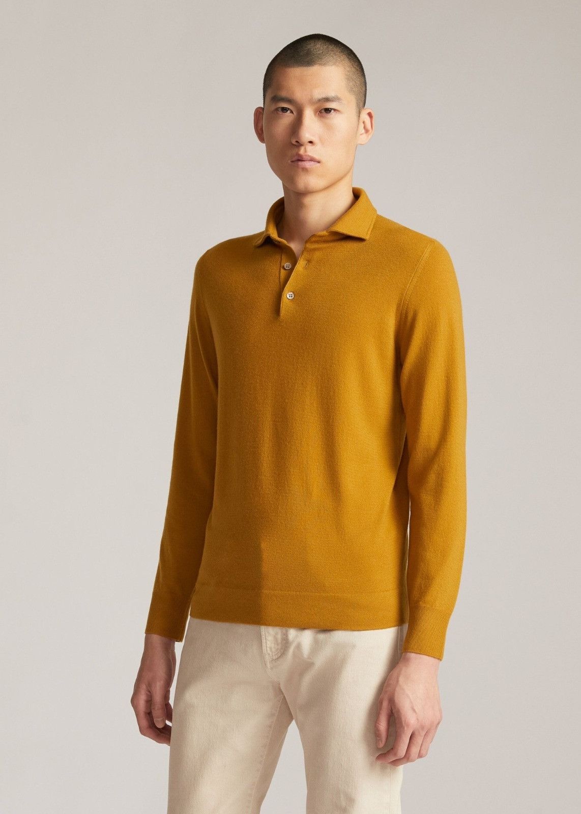 image of Loro Piana O1Loc1C0124 Long-Sleeved Polo Shirt In Yellow, Men's (Size Medium)