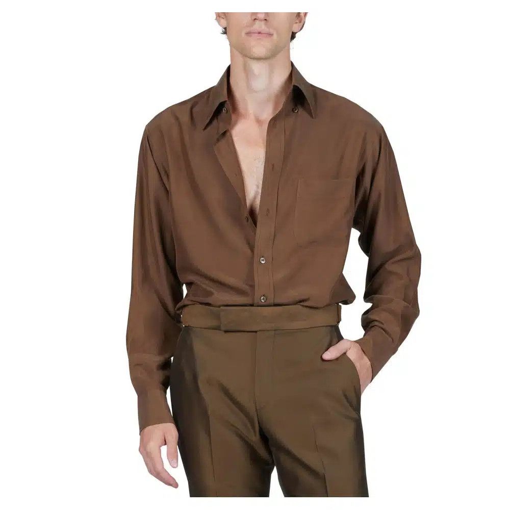 Tom Ford o1loc1c0625 HRO001 Fluid Shirt in Dark Brown Size US L / EU 52-54 / 3 - 1 Preview