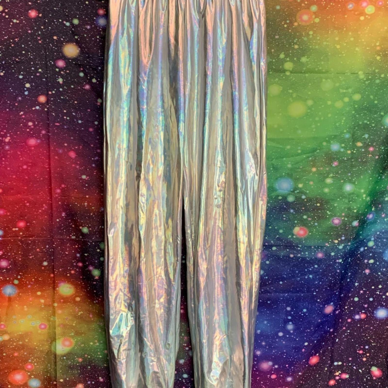 Designer Silver Pants with Shimmering Metallic Texture Loose Fit Size 26" / US 2 / IT 38 - 1 Thumbnail