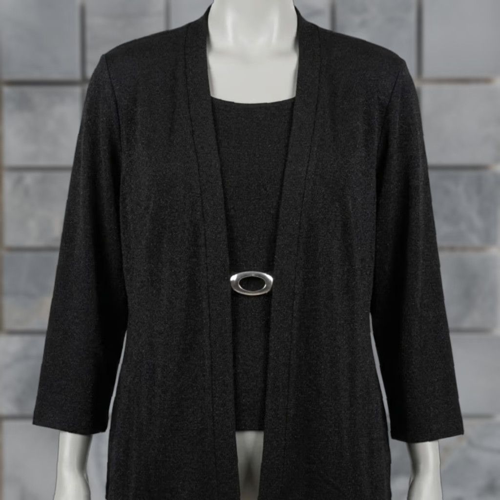Vintage St Anthony Knits Blouse Plus 24W Black Tunic Long Sleeve Buckle Stretch Layered Shirt Women's Size 4XL / US 24-26 - 1 Thumbnail