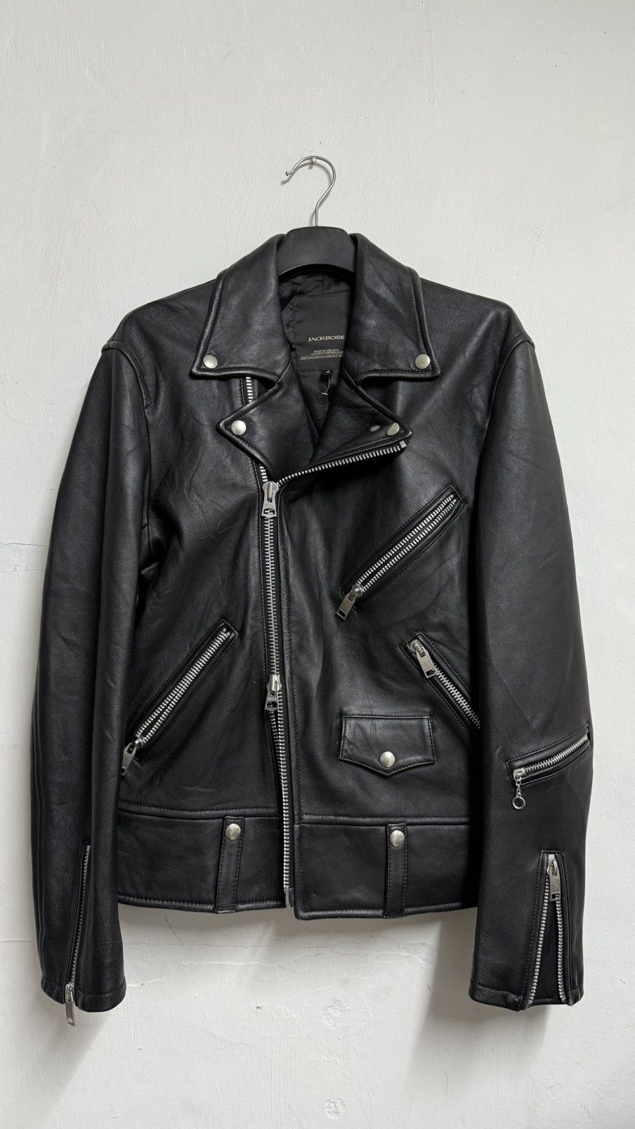 JACKROSE Jack Rose - Black Moto Rider Sheepskin Leather Jacket