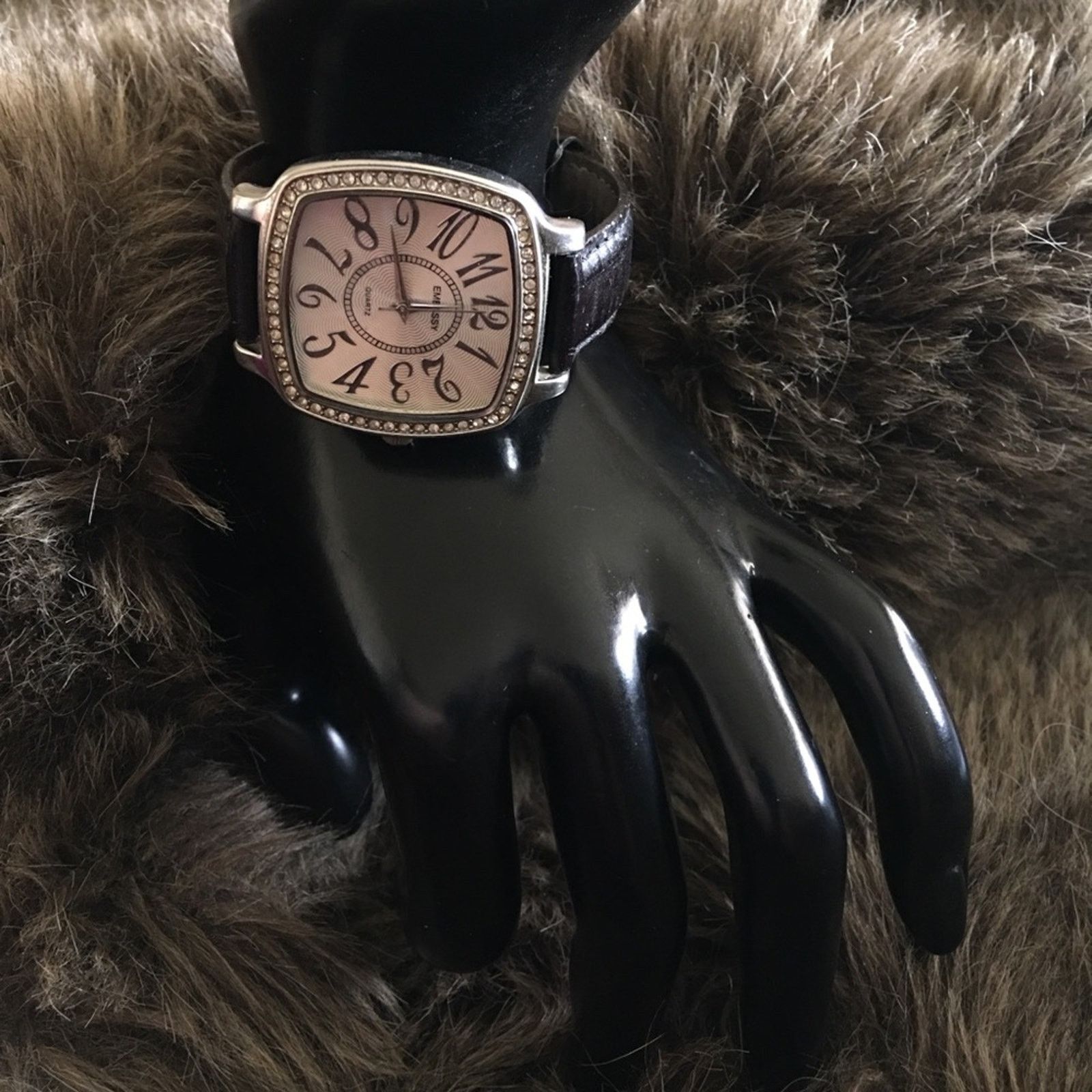 Jewelry Ladies Embassy black leather rhinestone watch Size ONE SIZE - 3 Thumbnail