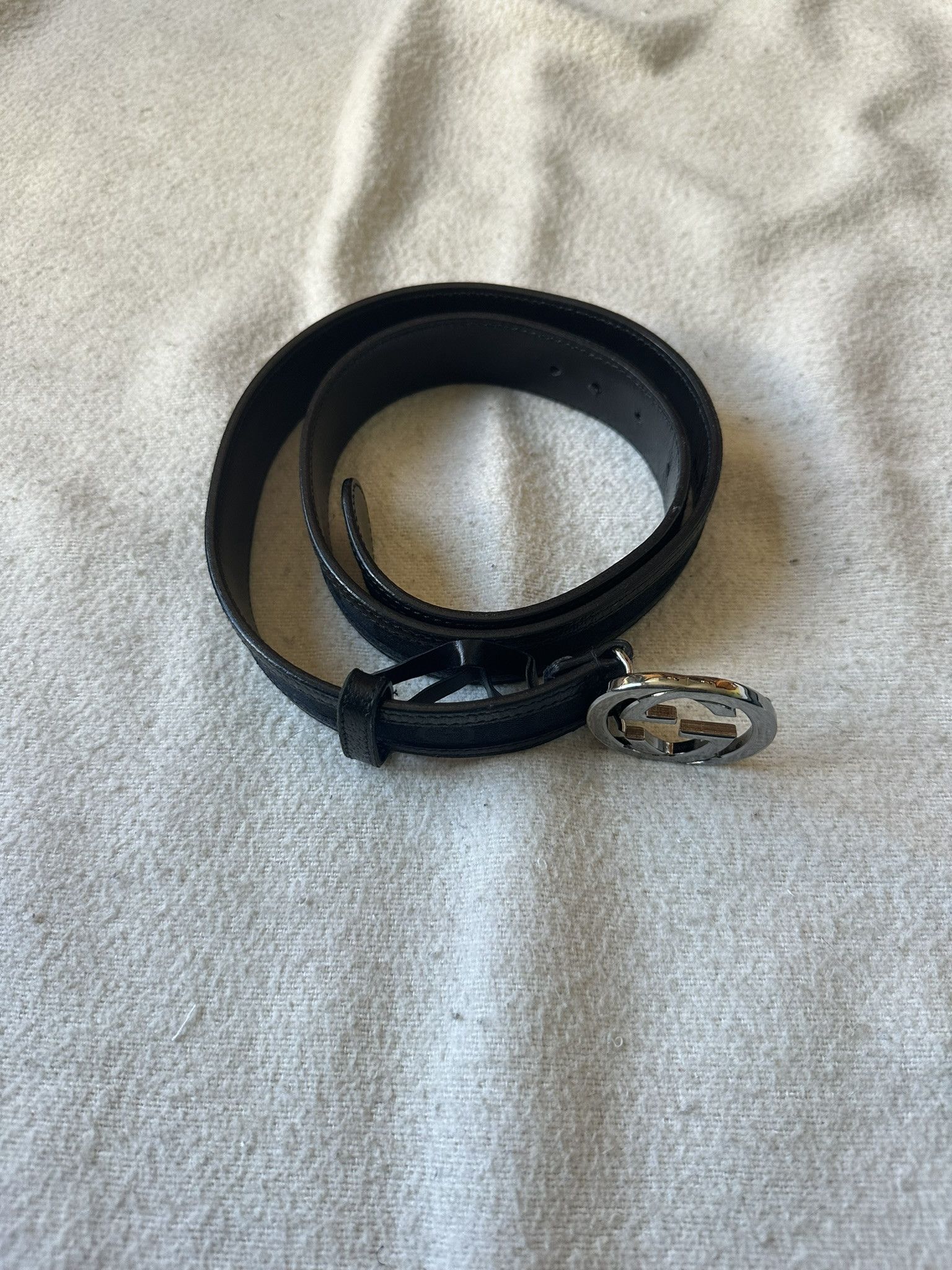 Gucci Gucci Belt Thin Monogram Leather and Canvas Black Size ONE SIZE - 2 Thumbnail