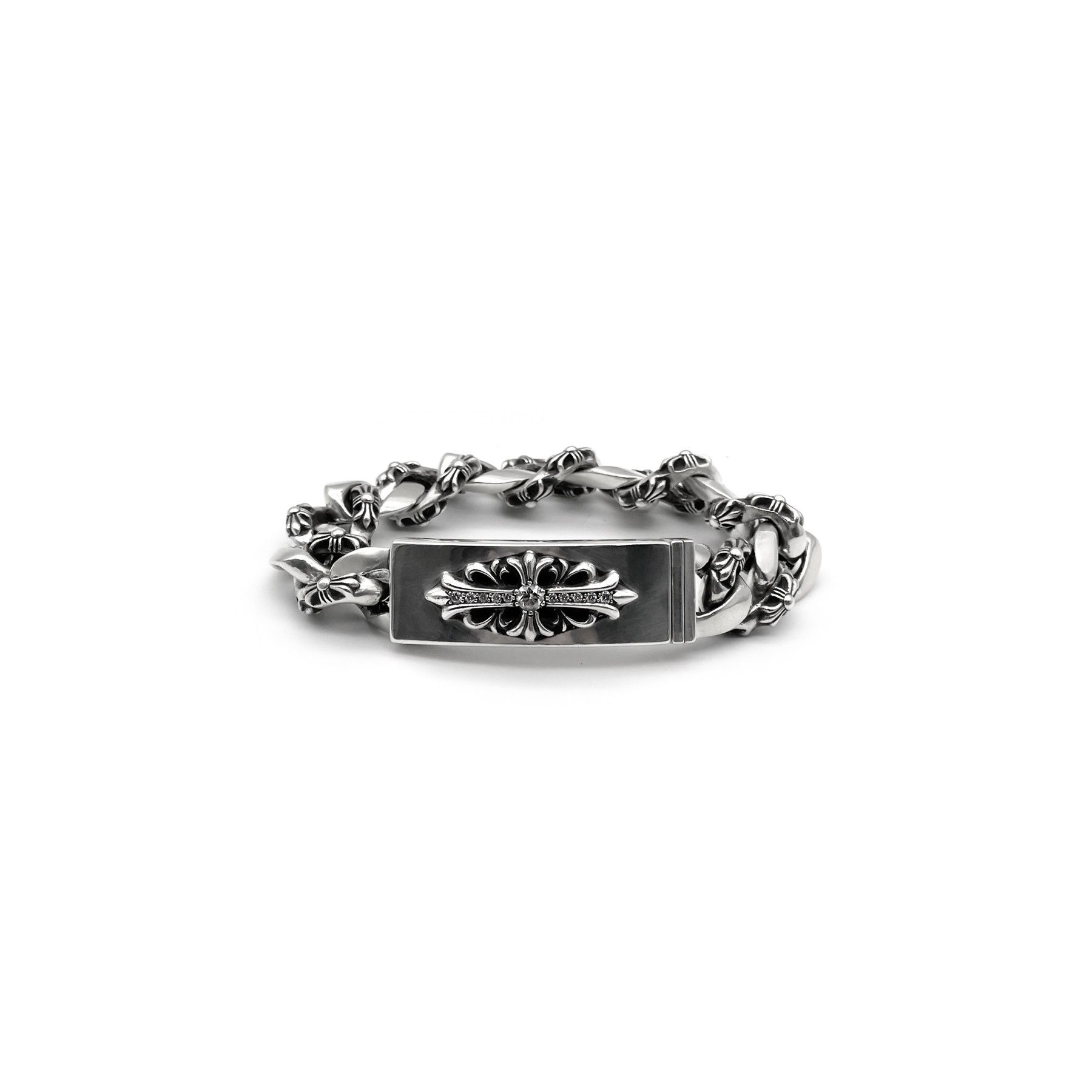 Chrome Hearts Chrome Hearts Silver Diamond ID Cross Cuba Bracelet Size ONE SIZE - 2 Thumbnail
