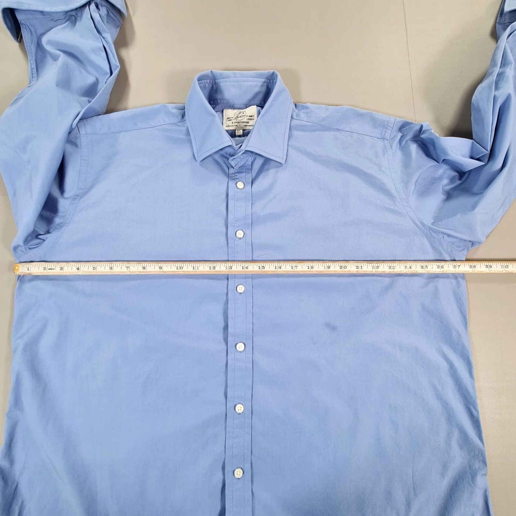 Hudson Harvie and Hudson Mens Shirt Blue 18.5 Dress Shirt Long Sleeve Double Cuff Button Up 100% Cotton Size US XXL / EU 58 / 5 - 7 Thumbnail