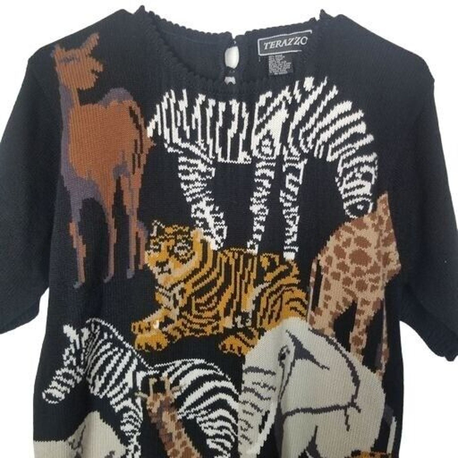Vintage Vintage Terazzo Womens Knit Sweater Jungle Safari Animals M Size M / US 6-8 / IT 42-44 - 2 Thumbnail