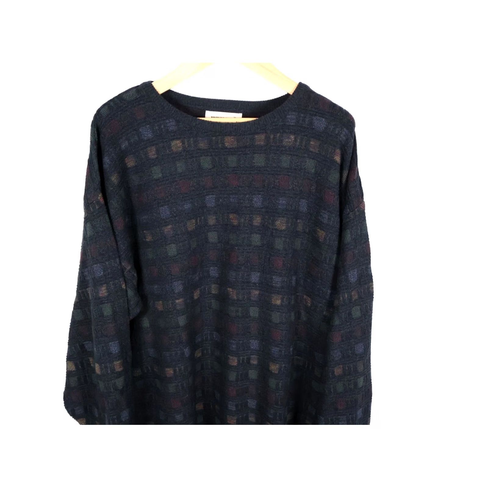 Pronto Uomo VINTAGE Pronto Uomo Sweater Mens 2XL Dark Gray Textured Check Knit VTG Dad Style Pullover Crew Neck Knit 90s Regular Mens Size US XXL / EU 58 / 5 - 4 Thumbnail