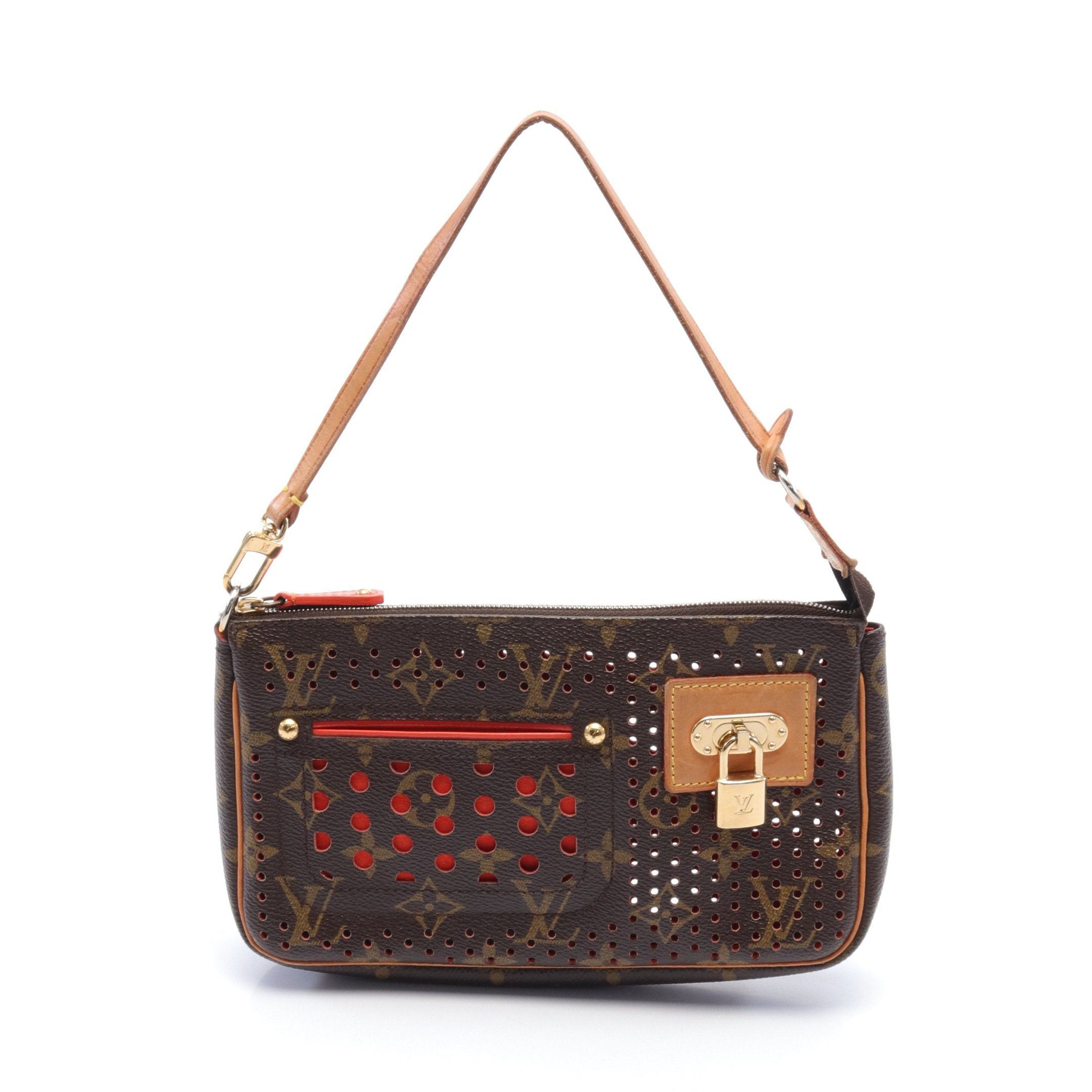image of Louis Vuitton Pochette Accessoires Monogram Perfo Orange Handbag Pvc Leather Brown Orange, Women's