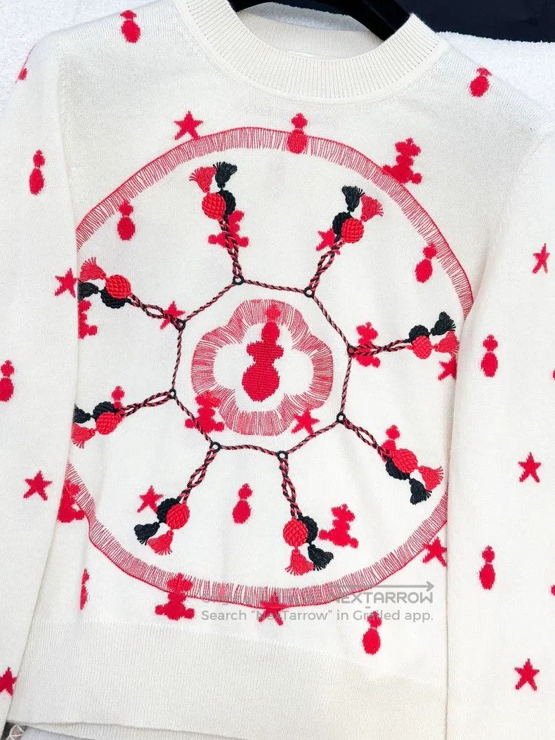 Hermes Hermes White Cashmere Sweater with Red Embroidery Size XS / US 0-2 / IT 36-38 - 2 Thumbnail