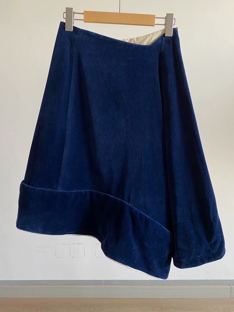 Comme des Garcons Comme Des Garcons size M Blue Velvet Asymmetric Deconstruct Size 25" / US 0 / IT 36 - 1 Thumbnail