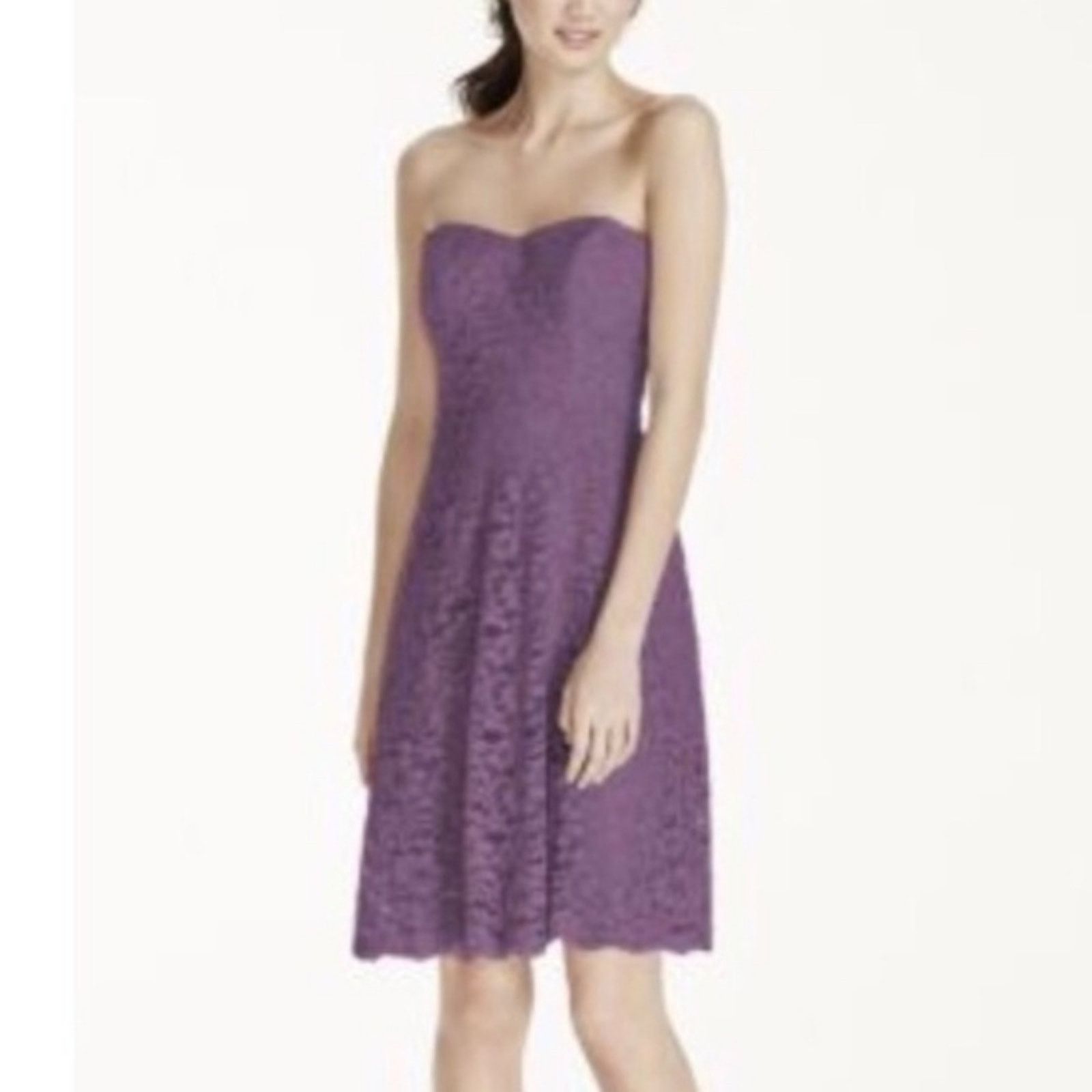 Other David's Bridal Dark Purple Strapless Lace Dress Size XS / US 0-2 / IT 36-38 - 2 Thumbnail