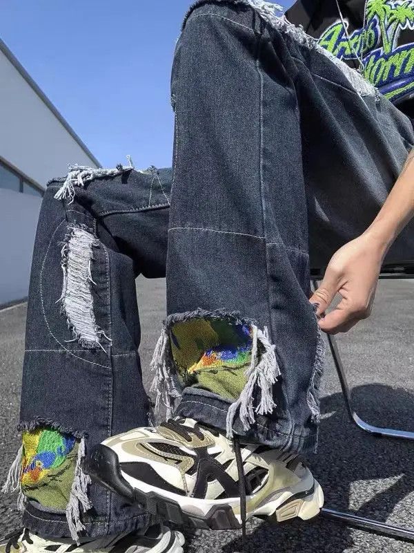 Japanese Brand VIBE Retro high street gradient patchwork ripped patch jeans Size US 32 / EU 48 - 5 Thumbnail