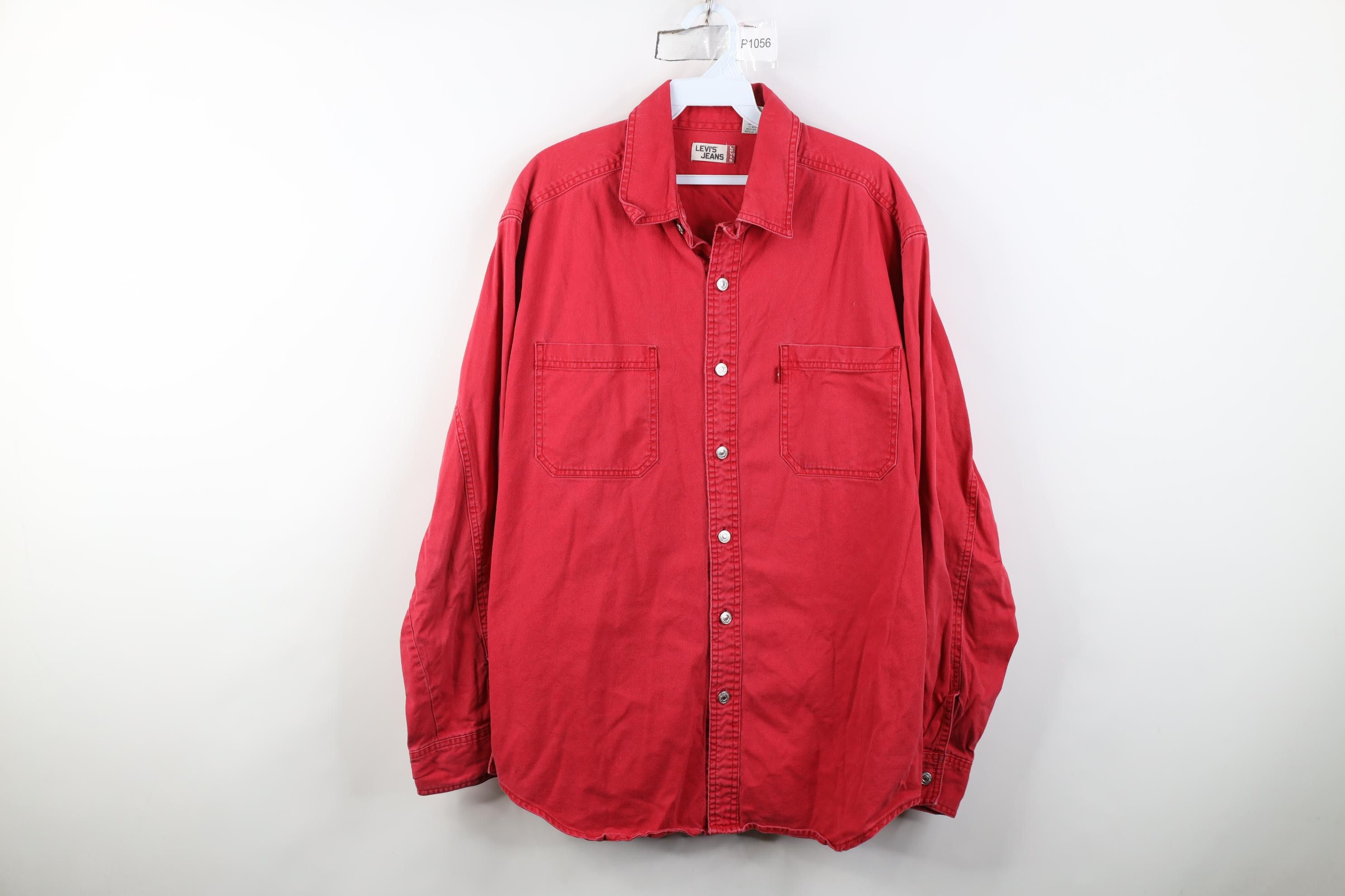 Levi's Vintage 90s Levis Baggy Denim Jean Button Shirt Red Cotton Size US L / EU 52-54 / 3 - 1 Thumbnail