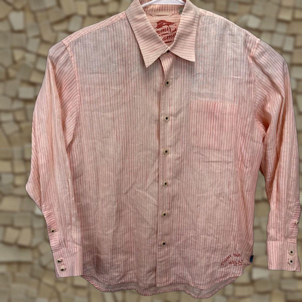 Tommy Bahama VINTAGE Tommy Bahama Men’s Linen Shirt Large Pink Striped Button-Up Casual Beach Resort Size US L / EU 52-54 / 3 - 1 Thumbnail