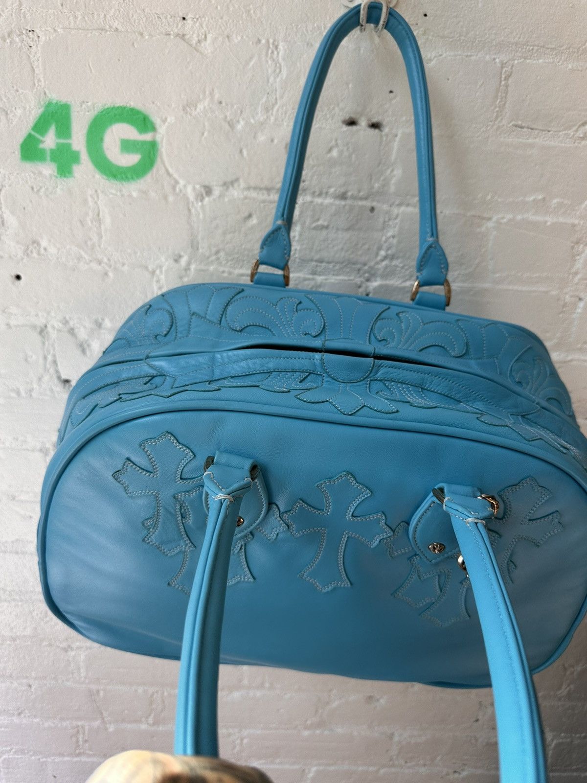 Chrome Hearts CHROME HEARTS XL LEATHER CROSS TURQUOISE TRAVEL DUFFLE BAG Size ONE SIZE - 9 Thumbnail