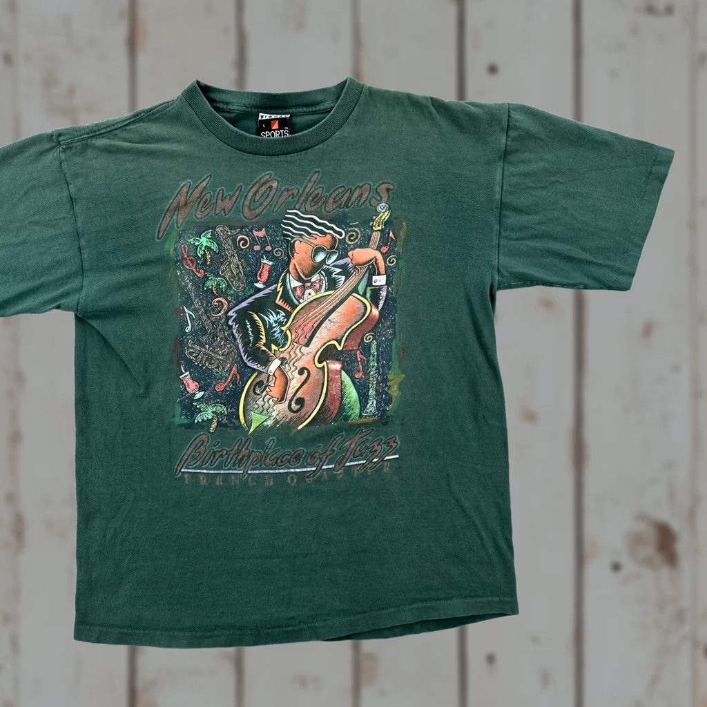 Vintage VINTAGE Signal Sport Shirt Mens Large Green New Orleans Jazz USA 90s Music Crew Neck Short Sleeve T Shirt Size US L / EU 52-54 / 3 - 1 Thumbnail