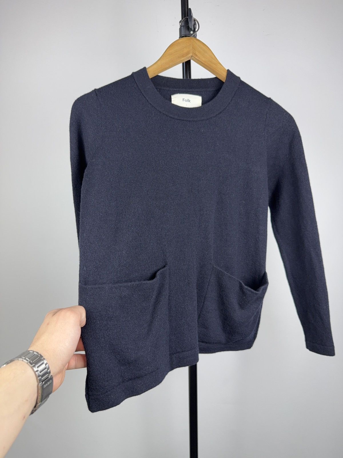 Folk Luxury Folk Knit Pocket Long Sleeve Sweater Minimal Navy Size XS / US 0-2 / IT 36-38 - 2 Thumbnail