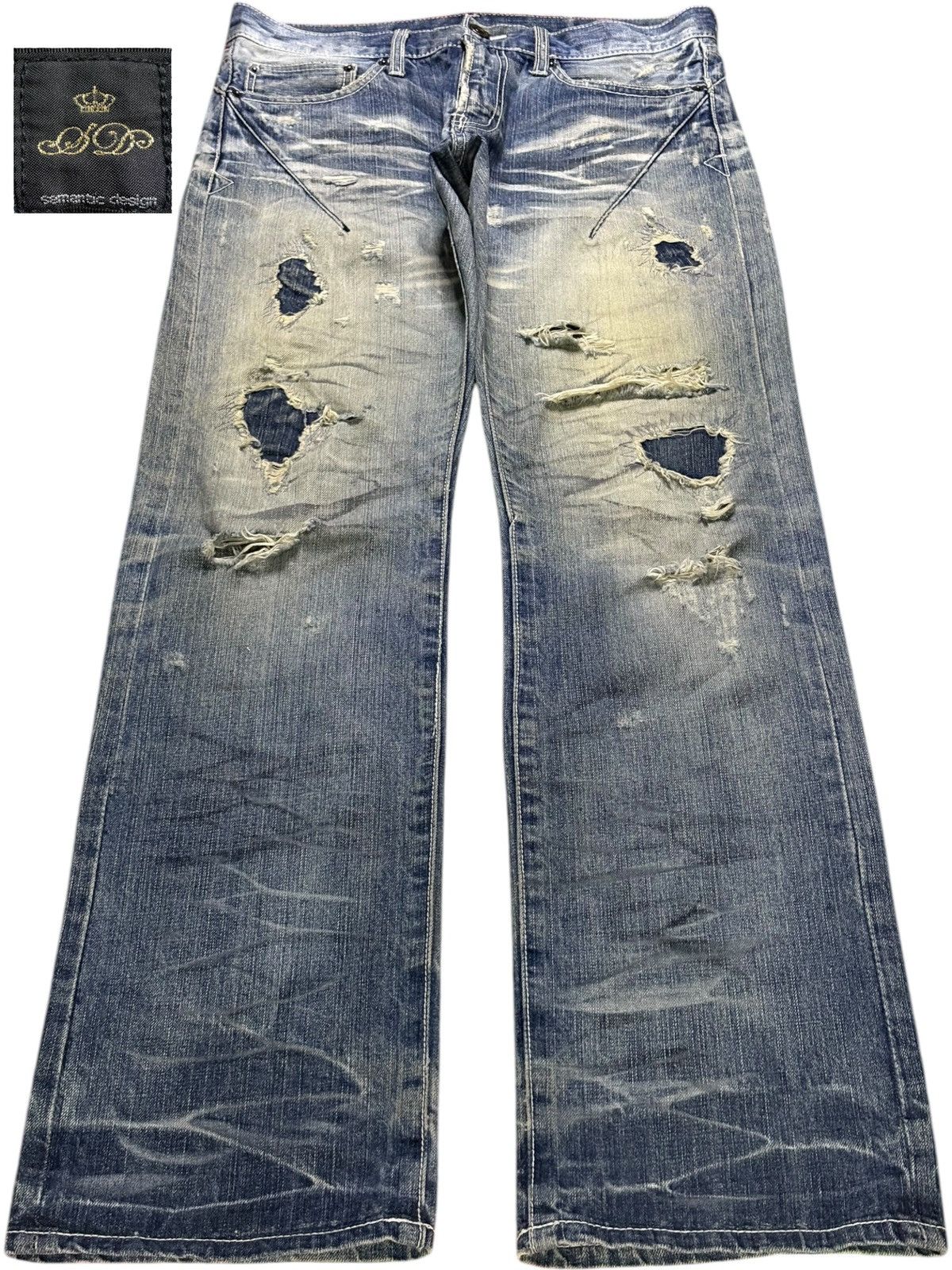 semanticdesign Vintage Semantic Design Patchwork Mud Wash Baggy Jeans Size US 32 / EU 48 - 1 Thumbnail