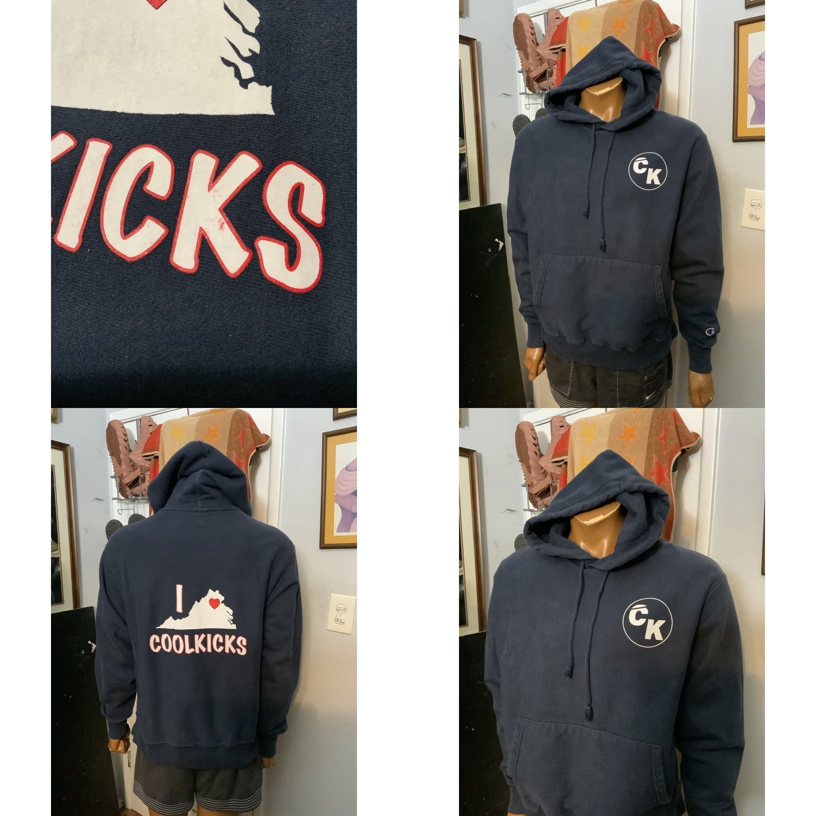 Champion Champion Reverse Weave I Love CoolKicks Graphic Navy Blue Pullover Hoodie Sz. L Mens Blue Size US L / EU 52-54 / 3 - 8 Thumbnail
