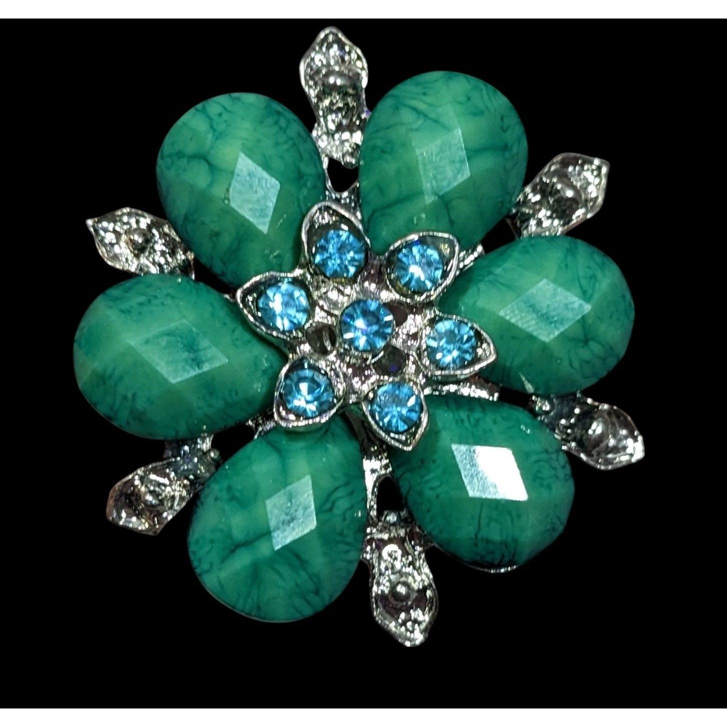 Other Fairycore Floral Glam Green And Silver Tone Adjustable Ring Size ONE SIZE - 2 Thumbnail