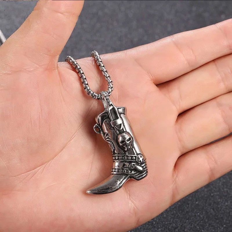 Jewelry Cowboy Boots Skull Pendants Necklaces in Silver, Men's
