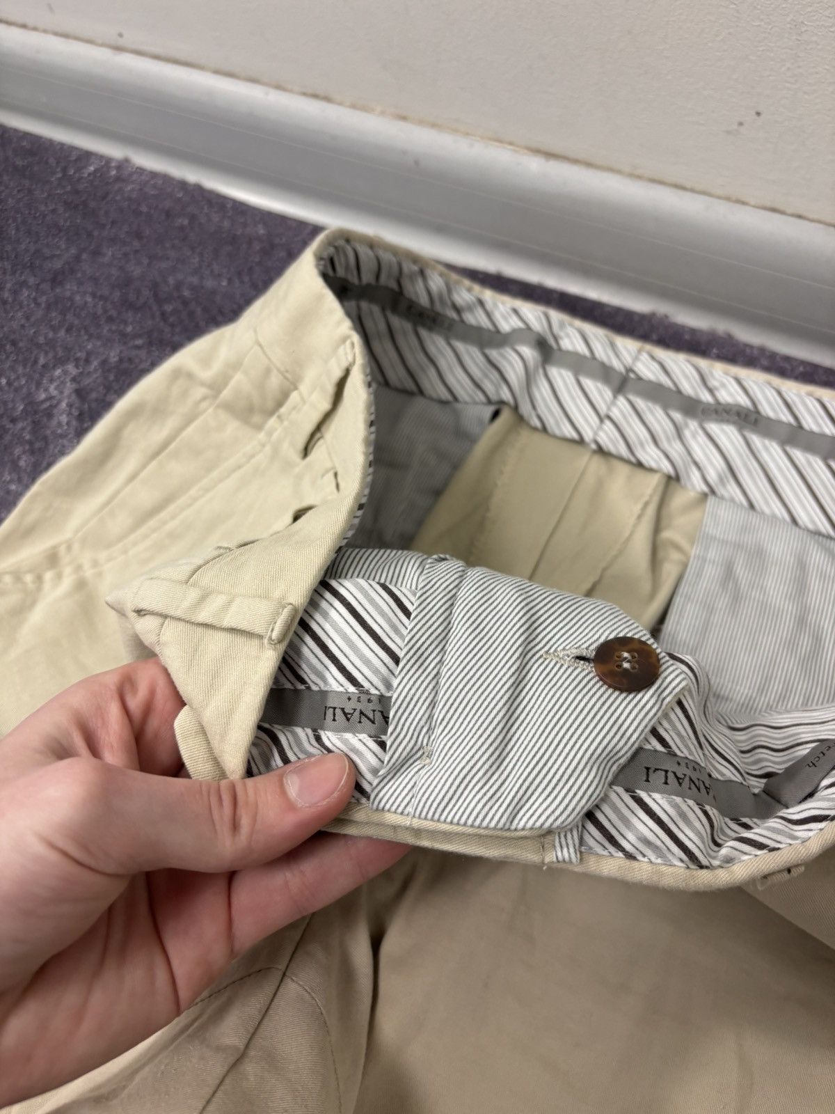 Canali Canali Men’s Ivory Cream Cotton Linen Stretch Chino Pants Size US 34 / EU 50 - 11 Thumbnail