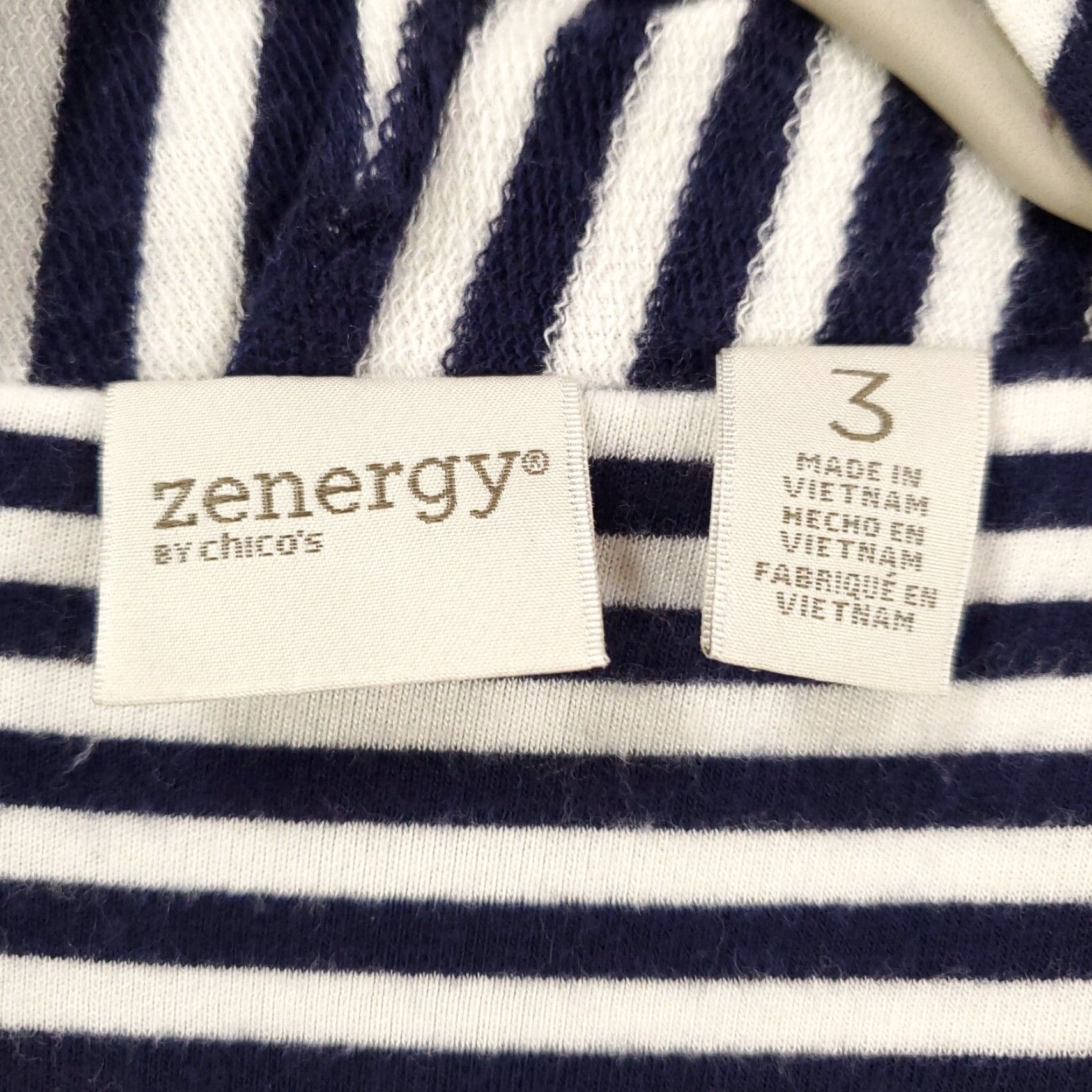 Vintage Chicos Cardigan Womens XL Navy Blue White Striped Waterfall Open-Knit Viscose Spandex Knit Casual Womens Size XL / US 12-14 / IT 48-50 - 5 Thumbnail