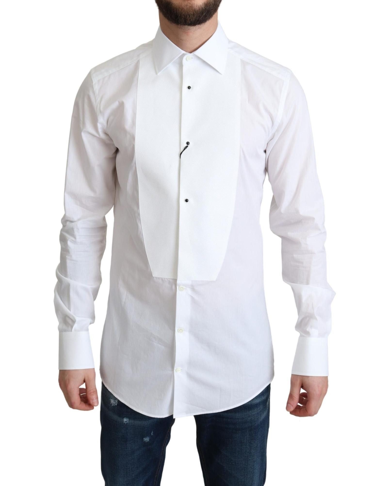 image of Dolce Gabbana Contrasting Button Cotton Poplin Formal Shirt in White, Men's (Size Medium)