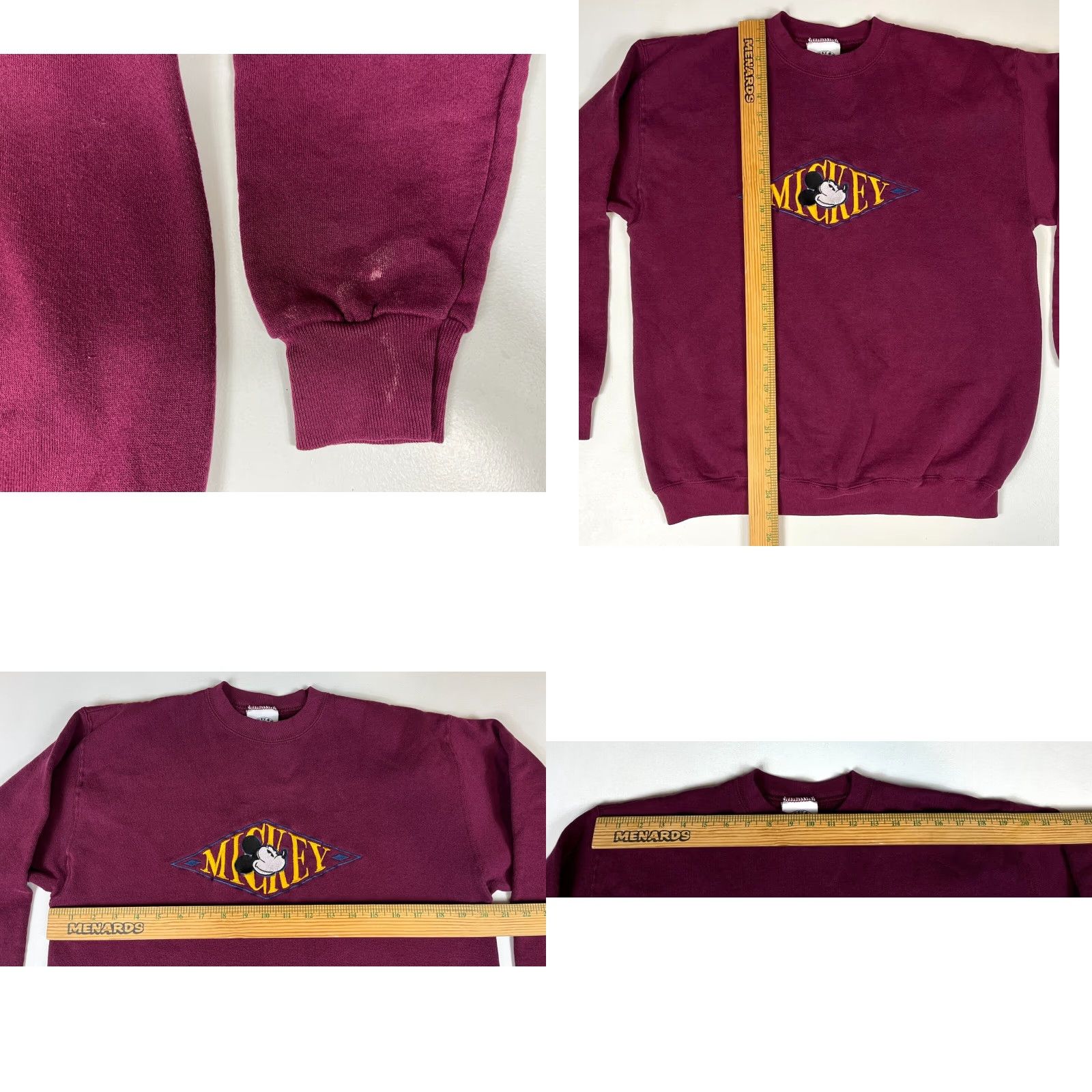 Mickey & Co. Mickey & Co. Men's Vintage Crewneck Sweatshirt Size L Maroon Embroidered Mickey Mouse 90s Cartoon Made in USA Size US L / EU 52-54 / 3 - 8 Thumbnail