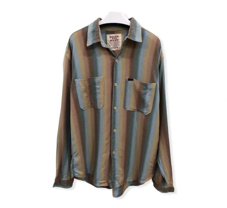 image of Japanesebrand Men’S Batsu Striped Classic Flannel Shirt, Men's (Size Large)