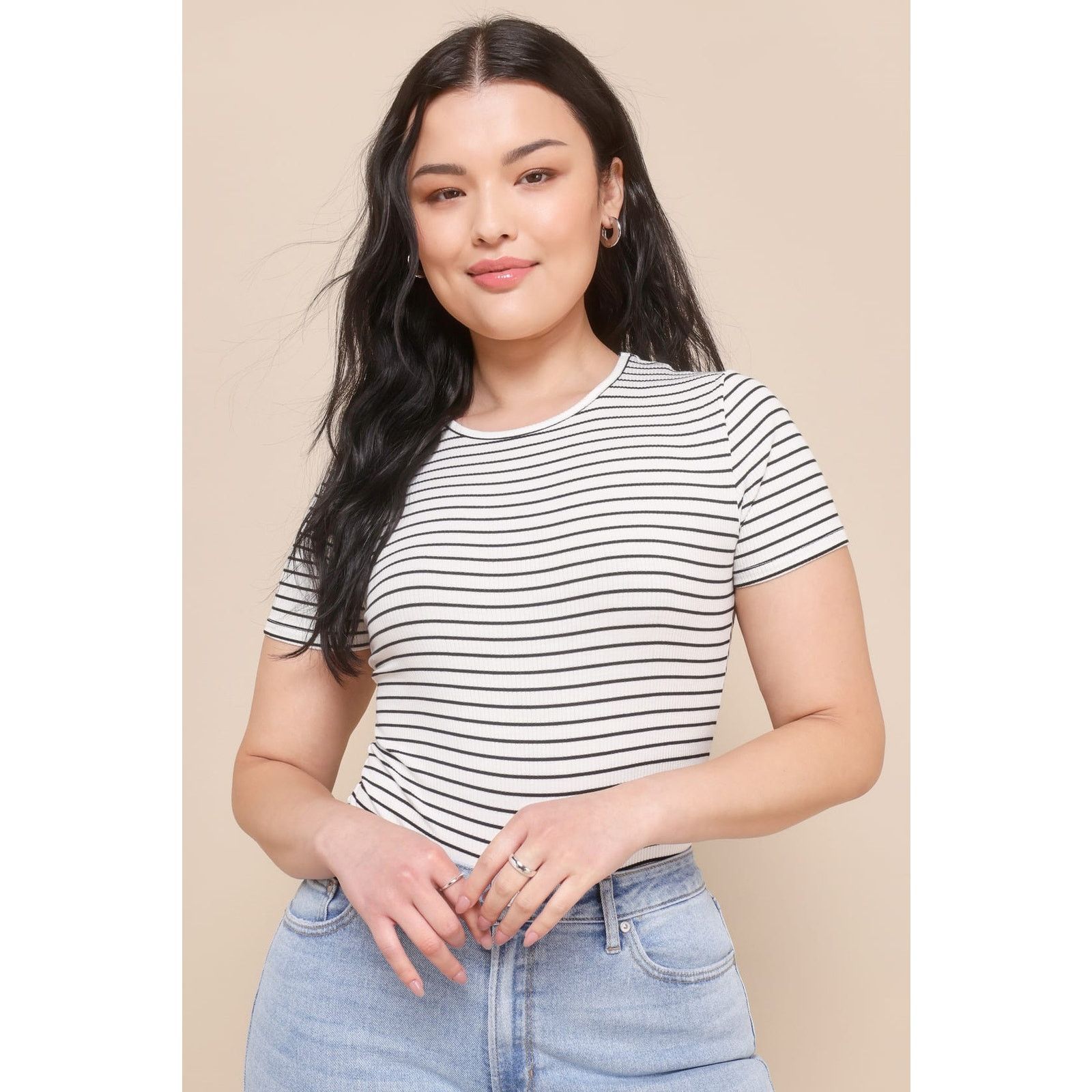 Other • A057 • (M) NWT Lulus Black & White Striped Ribbed Bodysuit Size M / US 6-8 / IT 42-44 - 5 Thumbnail