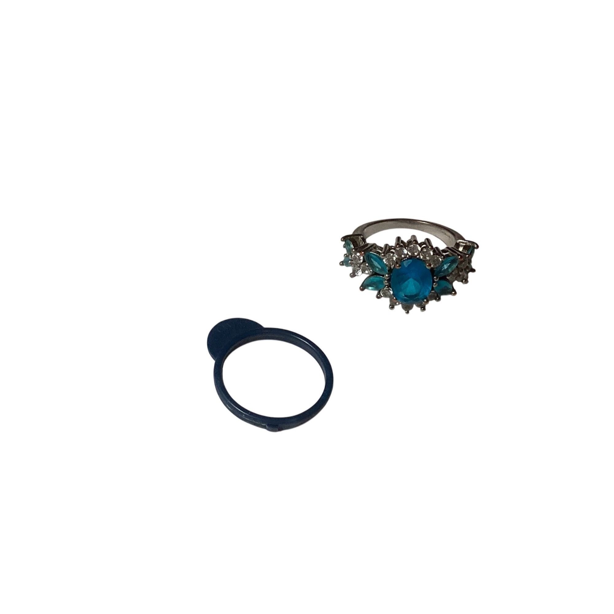 Other Sterling Silver Ring W/ Simulated Aquamarine & Crystal Gemst Size ONE SIZE - 4 Thumbnail