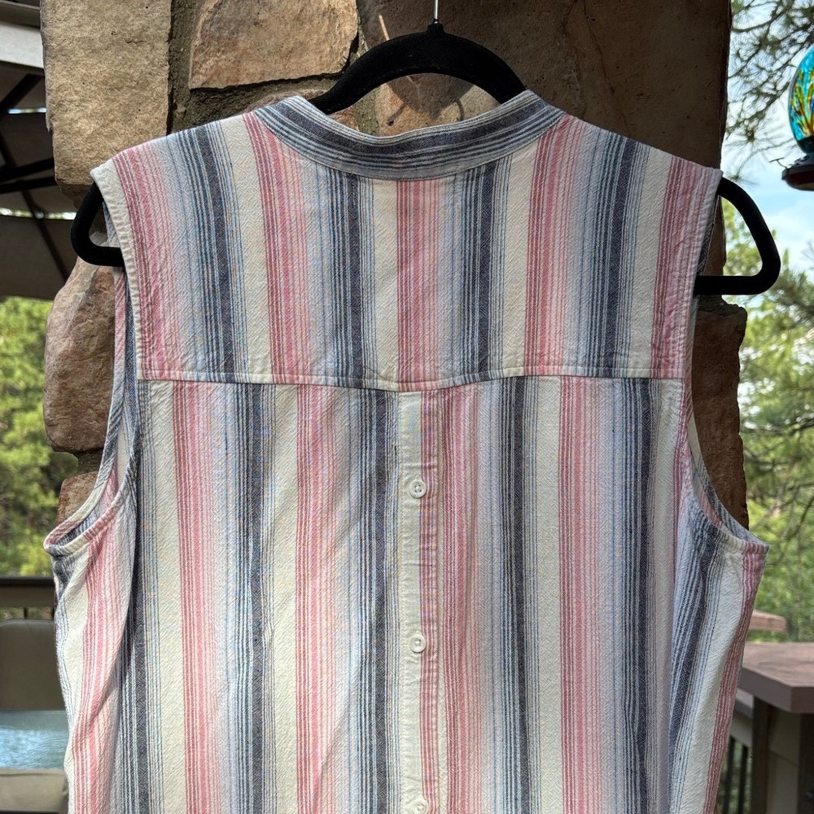 Anthropologie Anthropologie L Cloth & Stone Blue Pink Striped Mini Dress Size L / US 10 / IT 46 - 11 Thumbnail