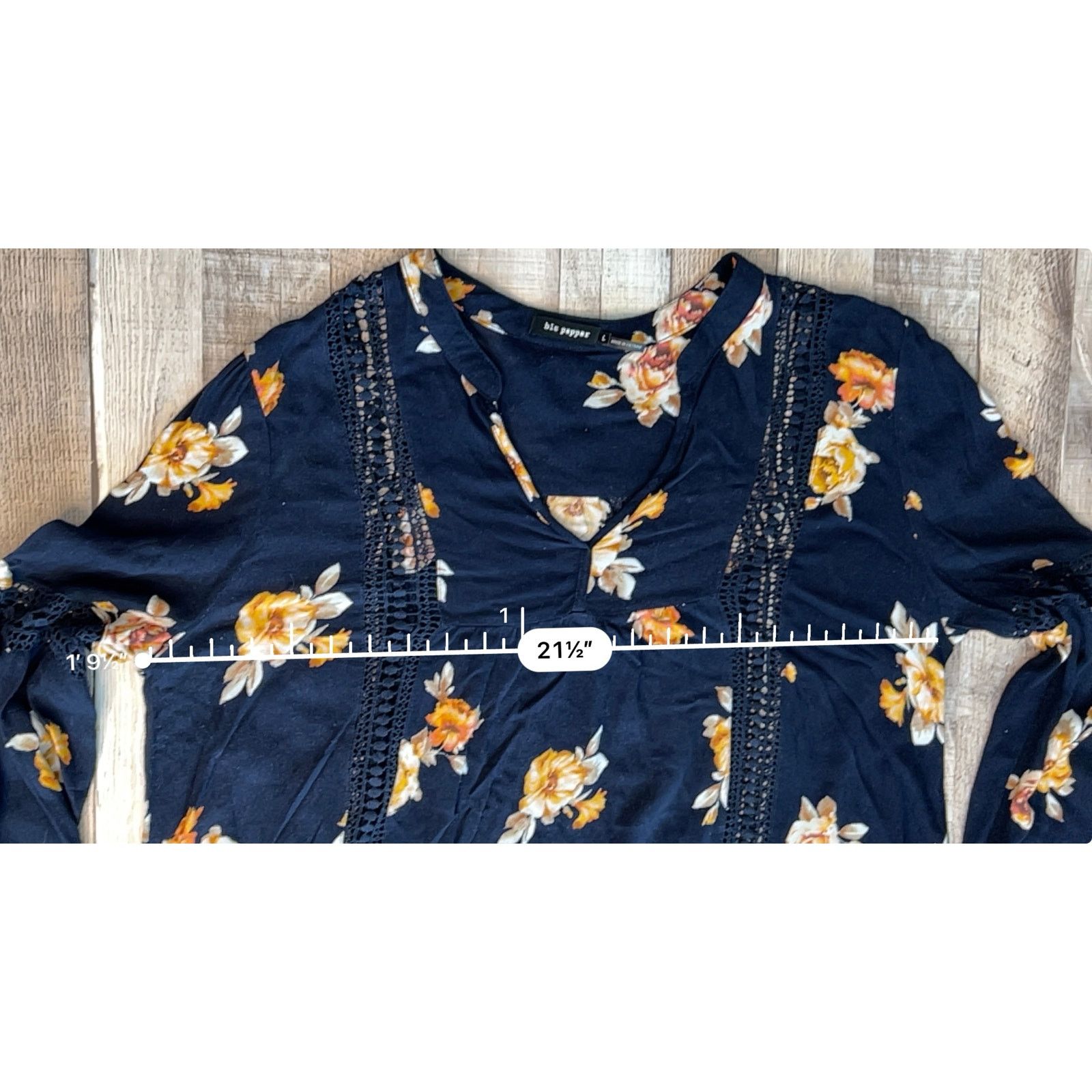 Other Blu Pepper Lace Insets Blue Floral Blouse LARGE Cottagecore Size L / US 10 / IT 46 - 7 Thumbnail