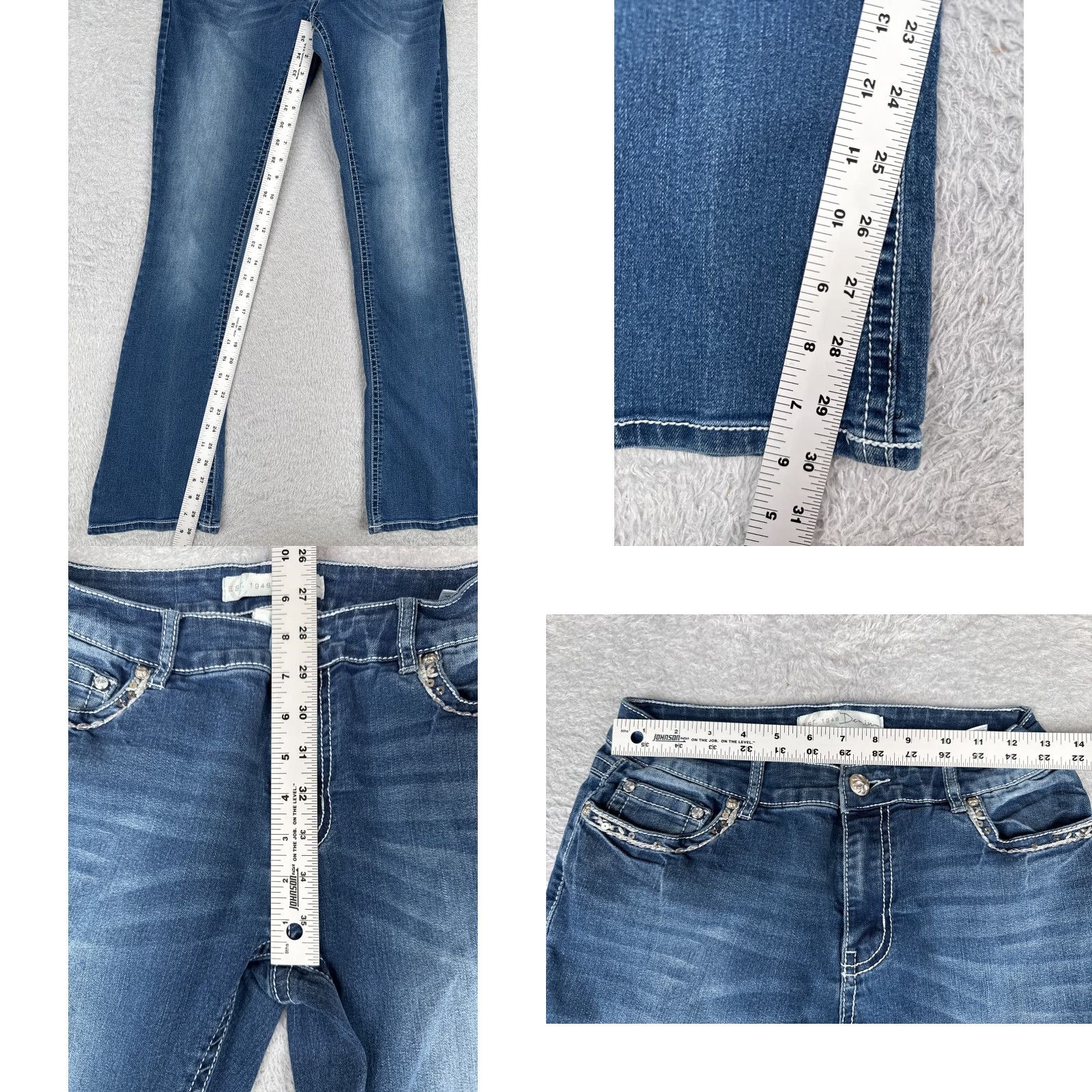 Vintage Cato Jeans Women 6 Blue Denim Bootcut 26x30 Regular Mid Rise 5-Pocket Distressed Stretch Jeans Size 28" / US 6 / IT 42 - 8 Thumbnail