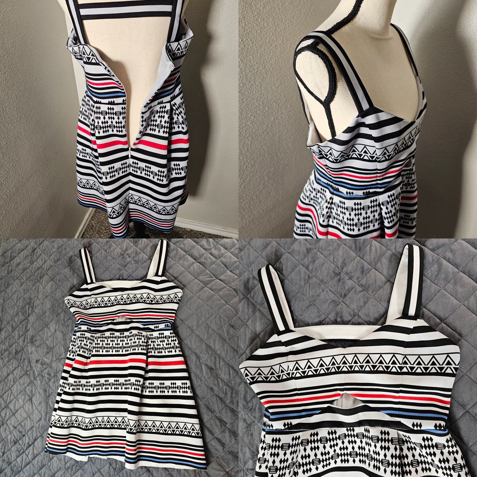 Guess GUESS Women's Short Sheath Dress Sleeveless V Neck Size 12 Aztec Print Stripe Dress Color White Summer Size 34" / US 12 / IT 48 - 8 Thumbnail