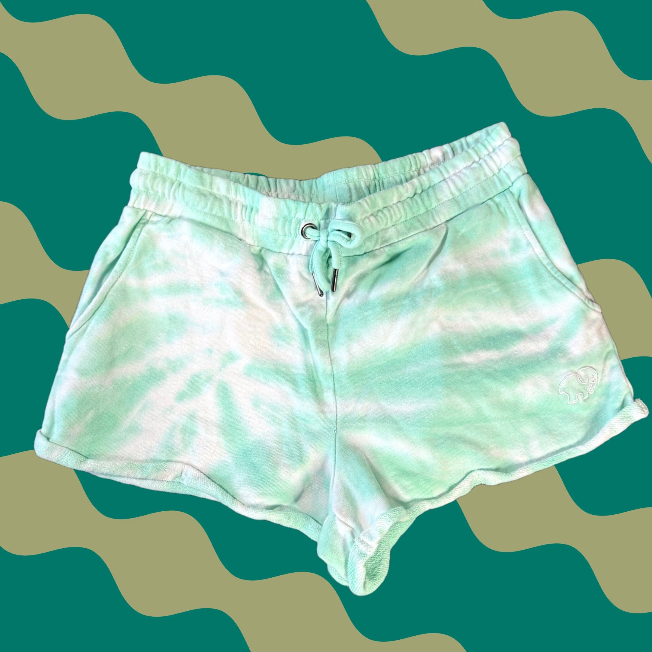 Vintage VINTAGE Tie Womens M Green Y2k Dye Mint White Drawstring Lounge Short Size 32" / US 10 / IT 46 - 1 Thumbnail
