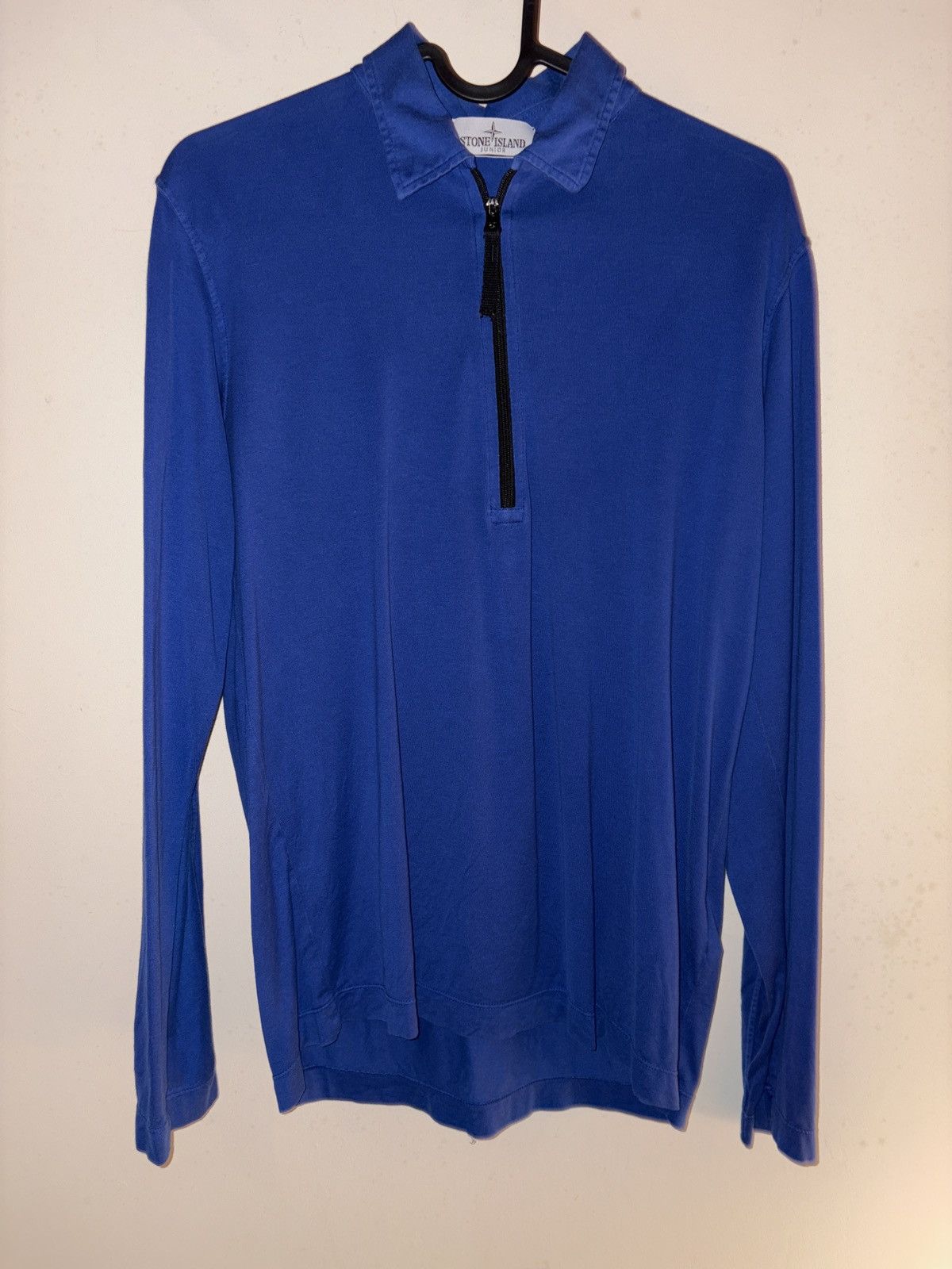 Boys stone island collar shirt with zip blue