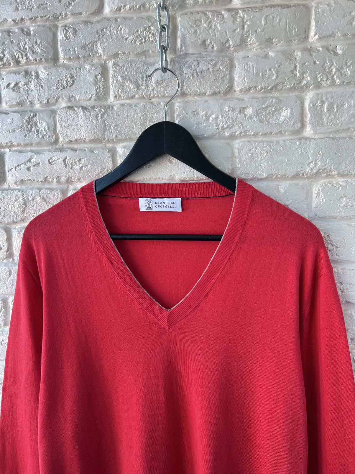 Brunello Cucinelli Brunello Cucinelli Red Knit Soft Cotton Sweater Jumper Size US XL / EU 56 / 4 - 2 Thumbnail