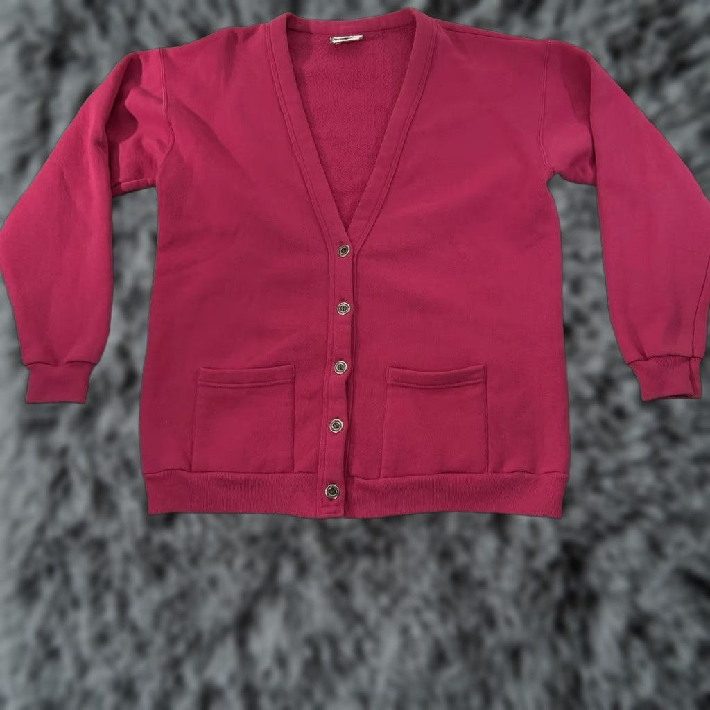 Lee VINTAGE Lee Cardigan Sweatshirt Womens L Heavyweight Barbiecore Hot Pink 80s 90s Pink Womens L Lee Cardigan Sweatshirt Size L / US 10 / IT 46 - 1 Thumbnail