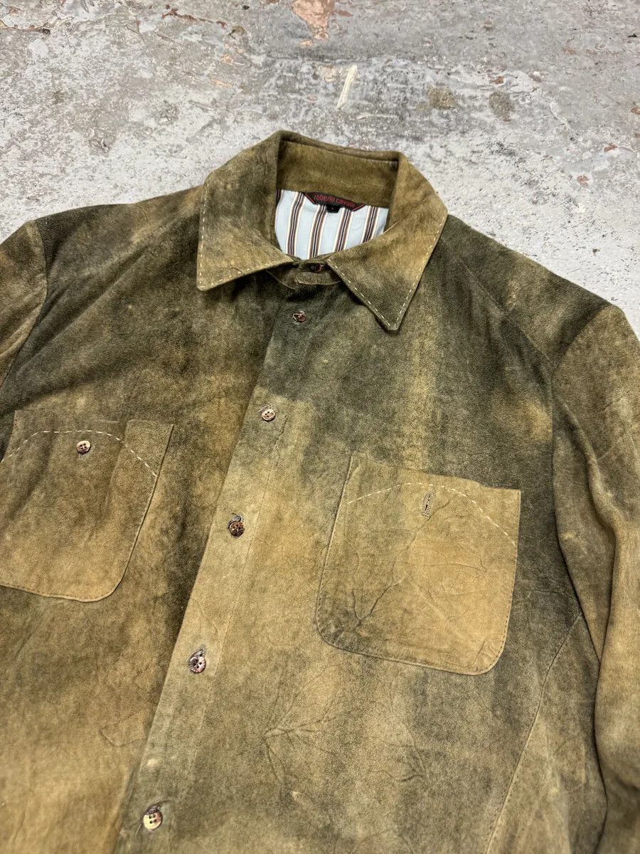 Roberto Cavalli 2000s Roberto Cavalli Green Faded Dust Leather Shirt Size US M / EU 48-50 / 2 - 5 Thumbnail