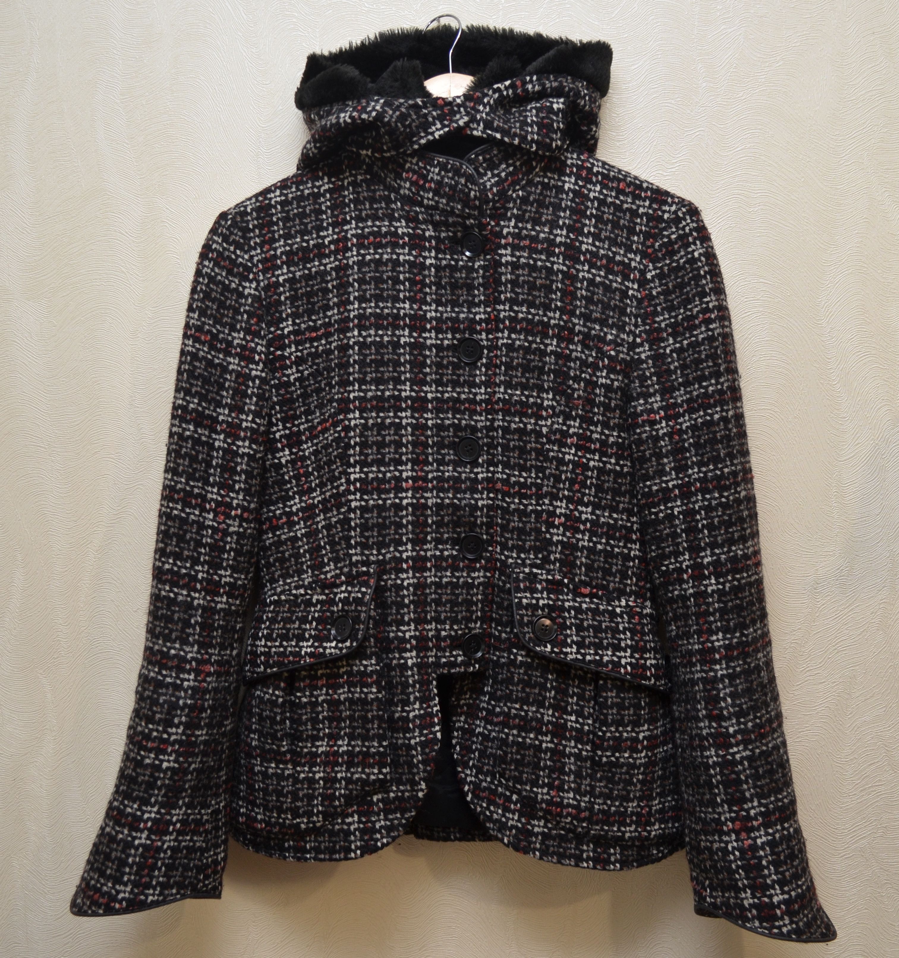 image of Belstaff Black Prince Wool Tweed Jacket Coat Size 42, Women's