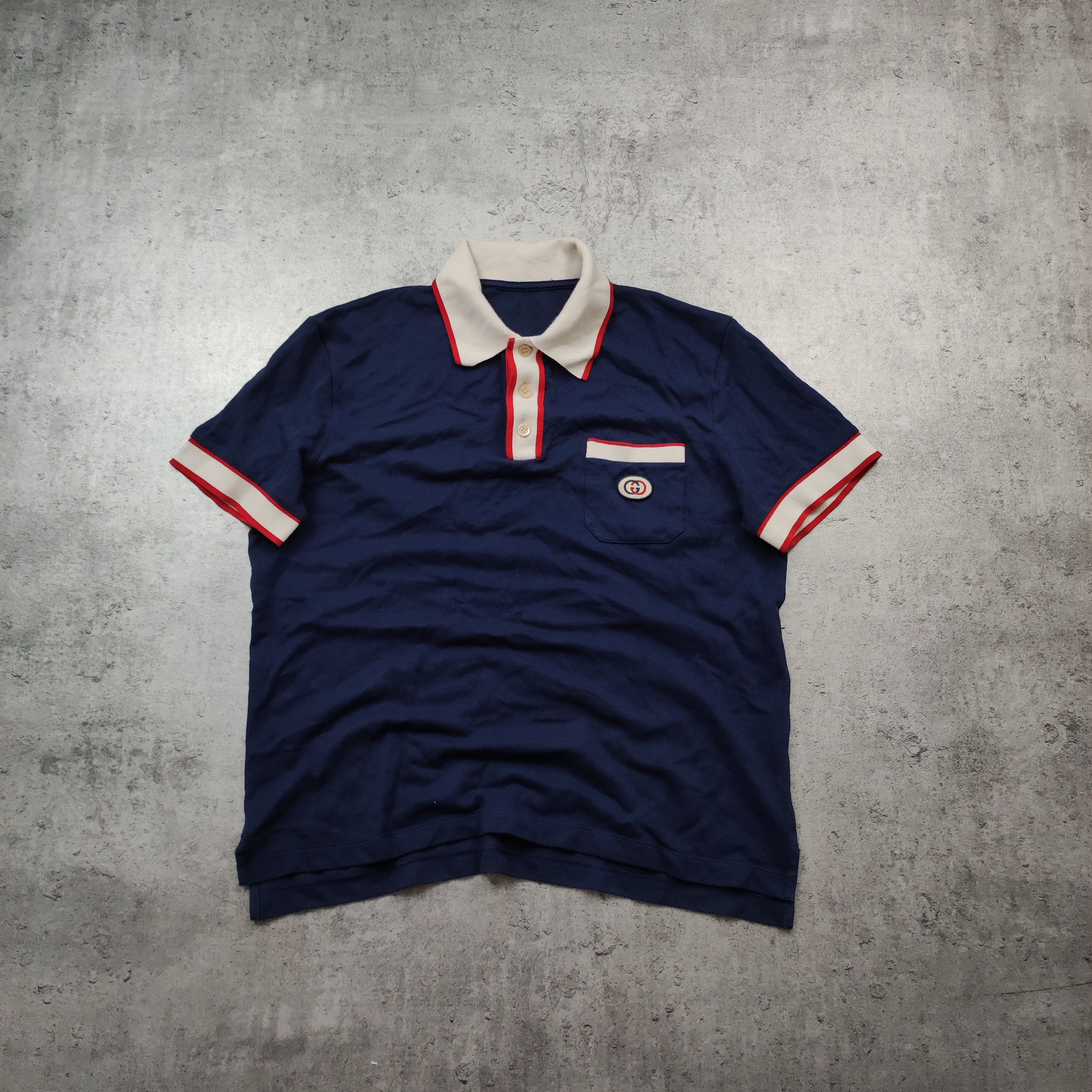 Gucci Gucci Interlocking Web Navy Blue Pique Logo Polo Shirt Size US M / EU 48-50 / 2 - 2 Thumbnail