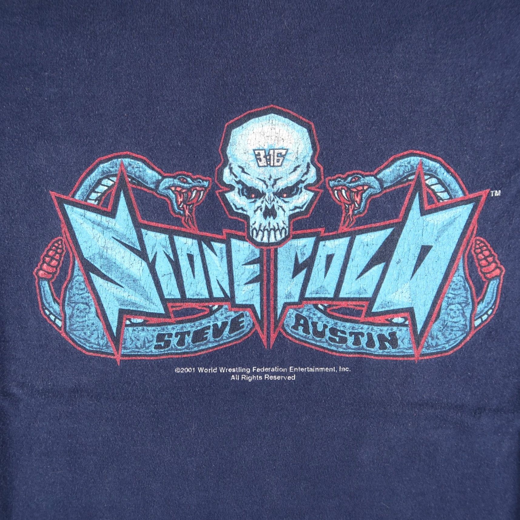 Fruit Of The Loom VINTAGE WWF Stone Cold Steve Austin 3:16 T-Shirt Men L Blue Cotton Graphic Print Skull Sports 2000-2009 Mens Size US L / EU 52-54 / 3 - 3 Thumbnail
