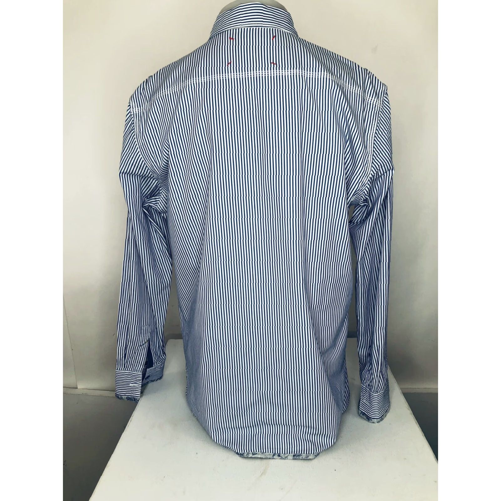 Robert Graham Robert Graham - Striped Shirt - Mens Tailored Fit 2XL Cotton Lined Long Sleeve Blue/White Button-Up Shirt Size US XXL / EU 58 / 5 - 5 Thumbnail